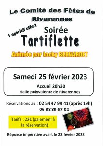 Soirée Tartiflette le samedi 25 février 2023